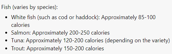 Calorie contain in Fish
